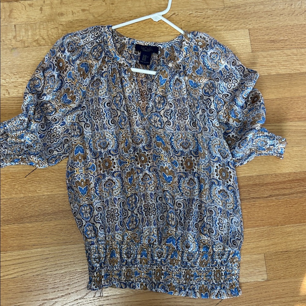 Rachael Ray Blue and Brown Patterned Blouse